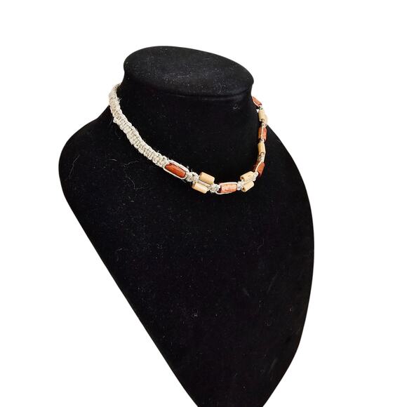 Vintage Y2K Hemp Style Braided Choker Necklace w/ Wooden beads Hippie - Picture 2 of 5